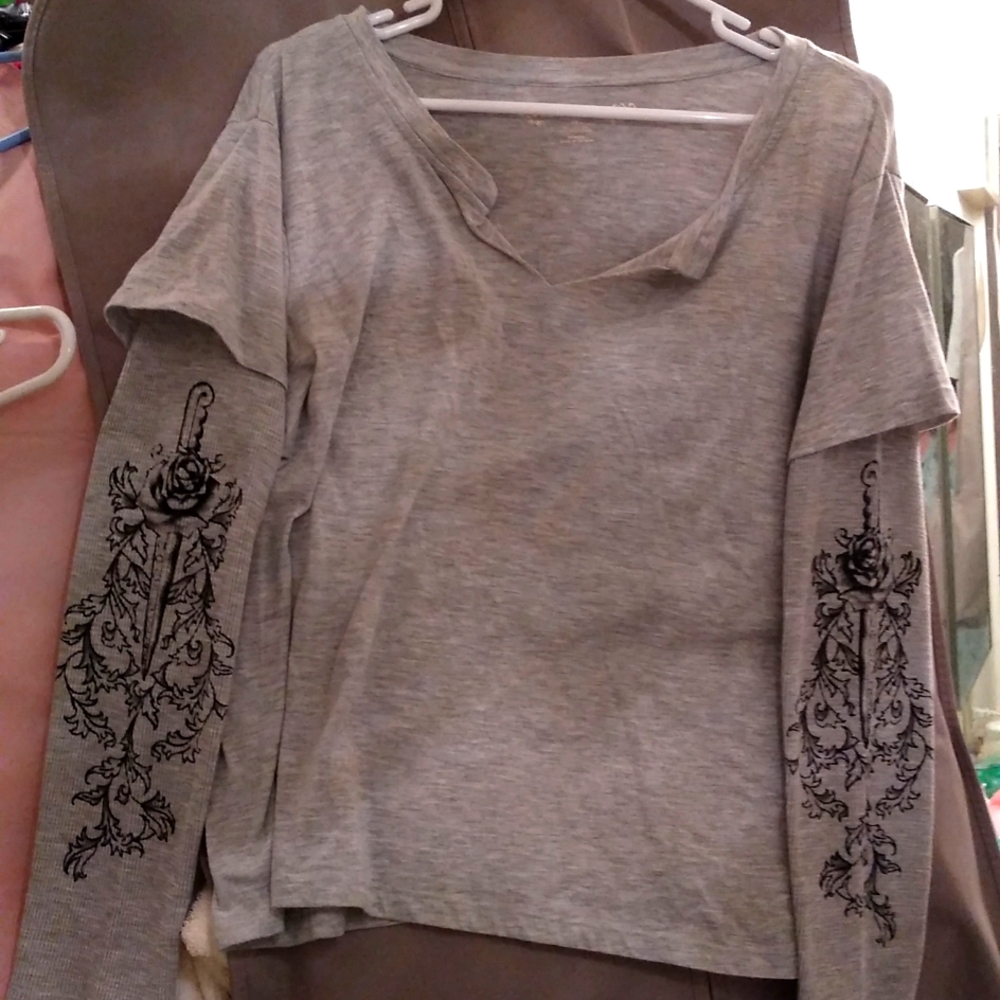 Grey Long/Short sleeve Tattoo Tee